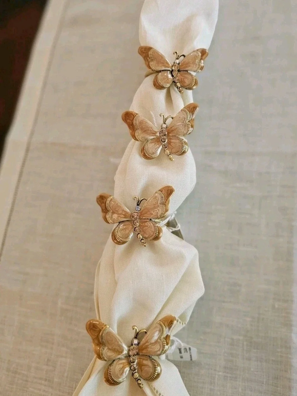 NWT Vintage Heavy Gold Enameled Butterfly Napkin Rings Set of 4 Bering’s